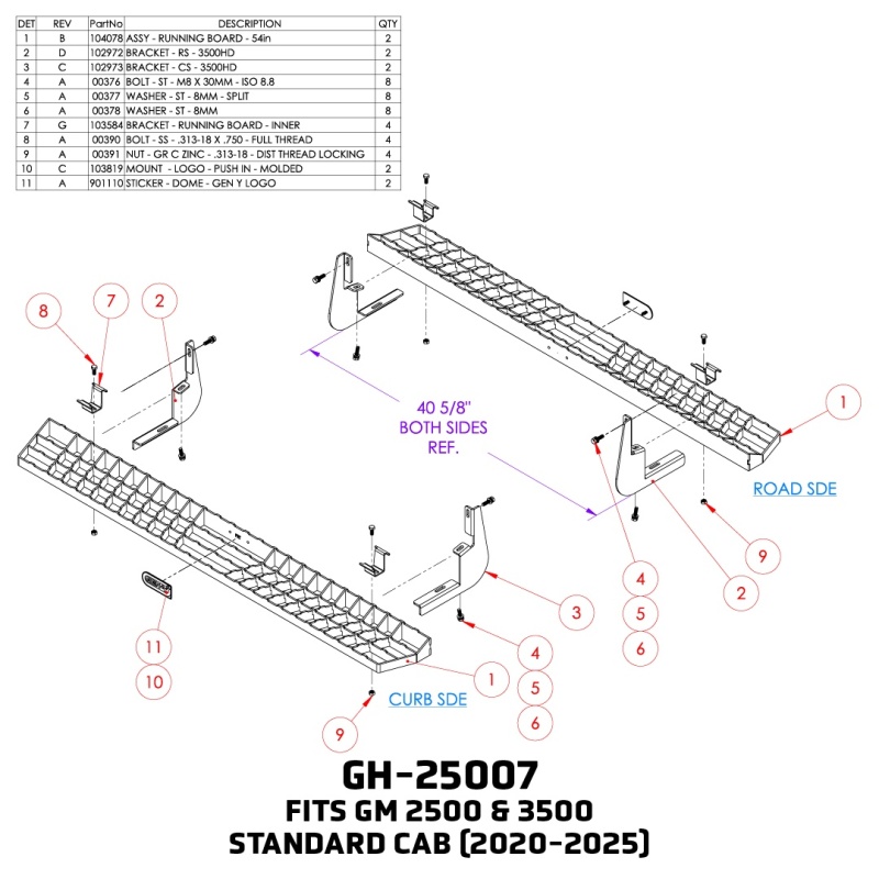 Chevrolet 2500 Running Boards - GEN-Y Hitch - Heavy-Duty - Black Powder Coat - `20-`25